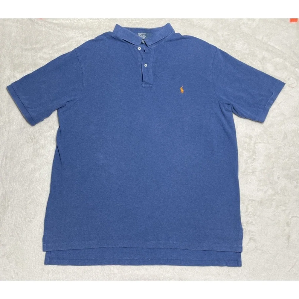 Polo Ralph Lauren Shirt Mens Size 2XLT Tall Blue Short Sleeve Pony Logo Vintage